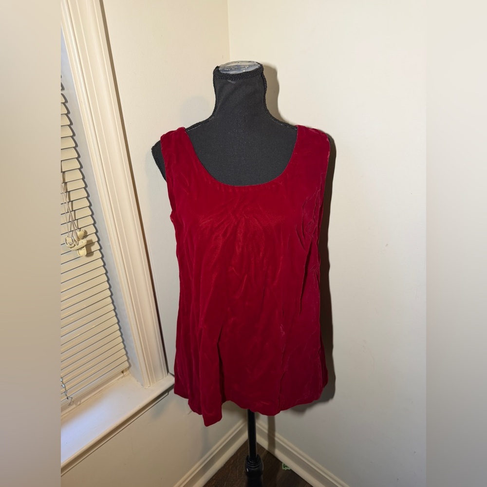 Vintage Red Velvet Sleeveless Blouse Women’s Tank Top